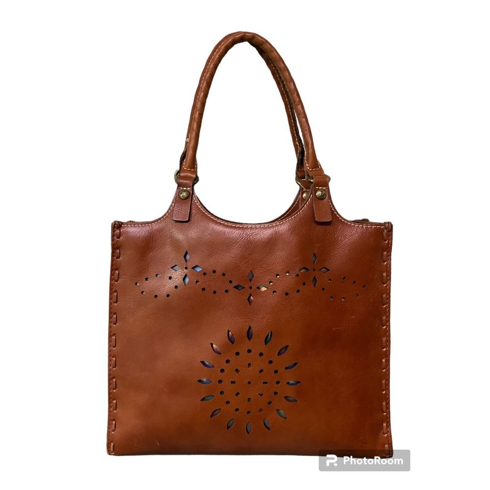 Patricia Nash Tote Leather Brown Laser Cut Bag Purse